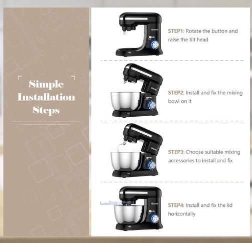 Food Processor 1300W Stand Mixer 4.5L Stainless Steel Bowl 8 Adjustable Speeds