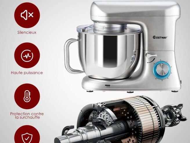 Food Processor Mixer 1400w 7L Stainless Steel Bowl 6 Adjustable Speeds Silver