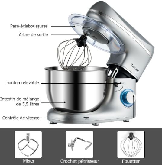 Food Processor 1300W 5.5L Steel Bowl 10 speed Control Multifunction