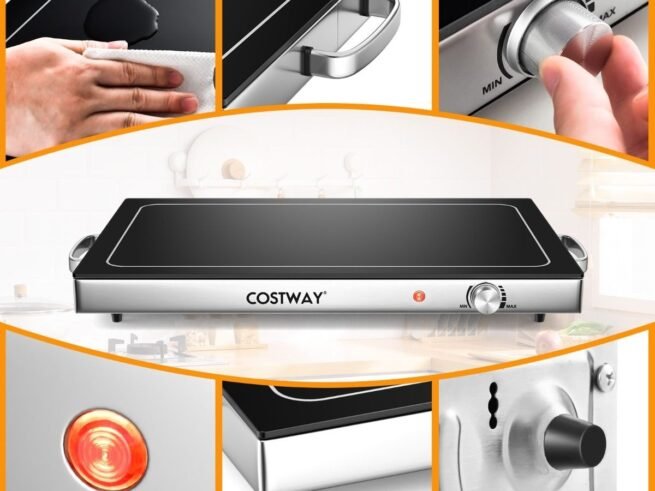 Electric Food Warmer Temperature Control Thermal Glass Tray 56 x 36 cm