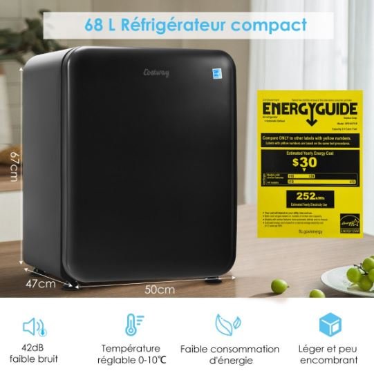 Mini Fridge 68L 220-240V Removable Shelves and Reversible Door