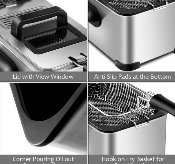 Fryer in Stainless Steel 3.5L 2000W Adjustable Temperature and Timer