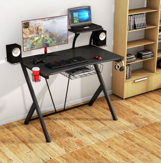 Gaming Desk for Gamer Black High Quality Steel Frame 106 x 59.5 x 101.5 CM