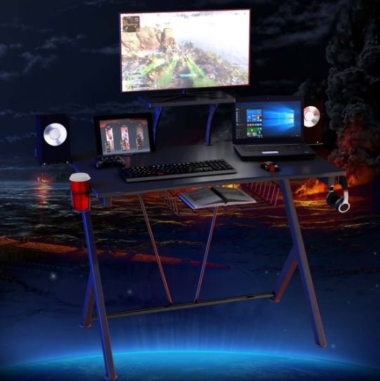 Gaming Desk for Gamer Black High Quality Steel Frame 106 x 59.5 x 101.5 CM
