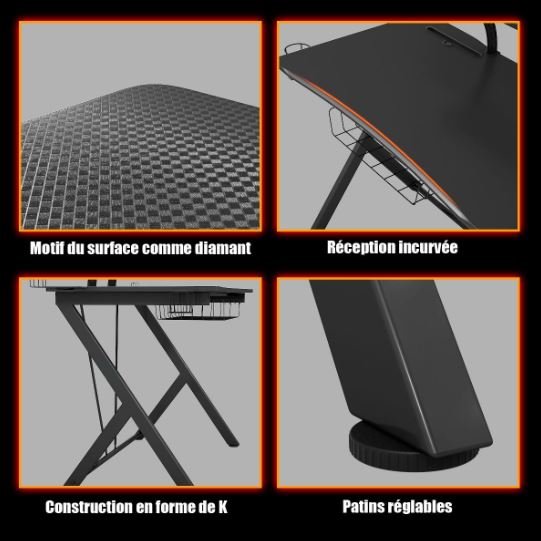 Gaming Desk for Gamer Black High Quality Steel Frame 106 x 59.5 x 101.5 CM