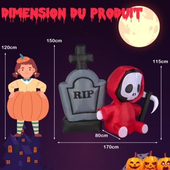 Inflatable Halloween Ghost Holding Sickle Tombstone LED Lights 150cm