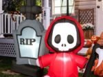 Inflatable Halloween Ghost Holding Sickle Tombstone LED Lights 150cm