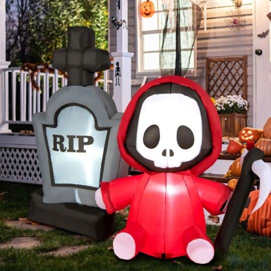 Inflatable Halloween Ghost Holding Sickle Tombstone LED Lights 150cm