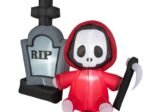 Inflatable Halloween Ghost Holding Sickle Tombstone LED Lights 150cm