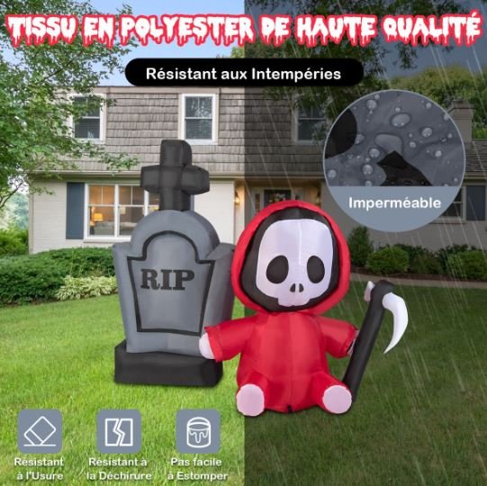 Inflatable Halloween Ghost Holding Sickle Tombstone LED Lights 150cm