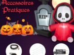Inflatable Halloween Ghost Holding Sickle Tombstone LED Lights 150cm
