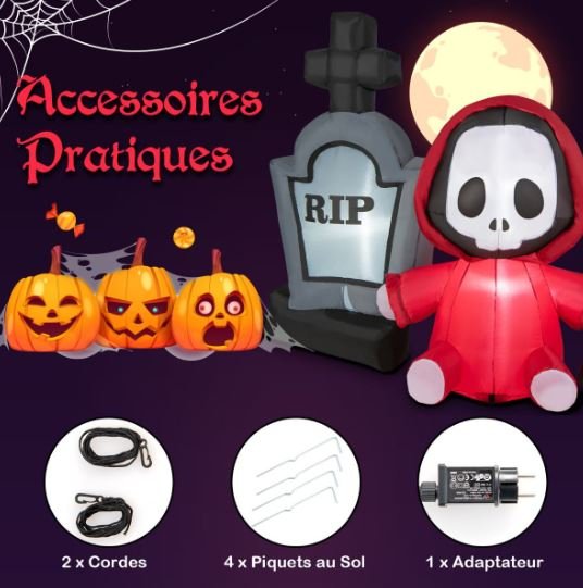 Inflatable Halloween Ghost Holding Sickle Tombstone LED Lights 150cm