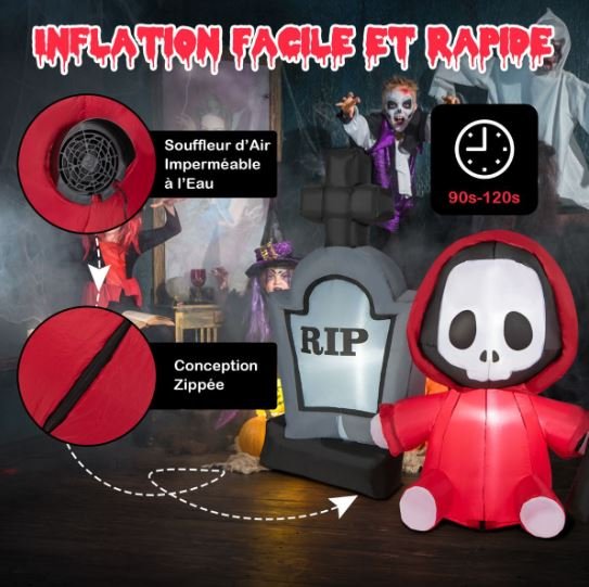 Inflatable Halloween Ghost Holding Sickle Tombstone LED Lights 150cm