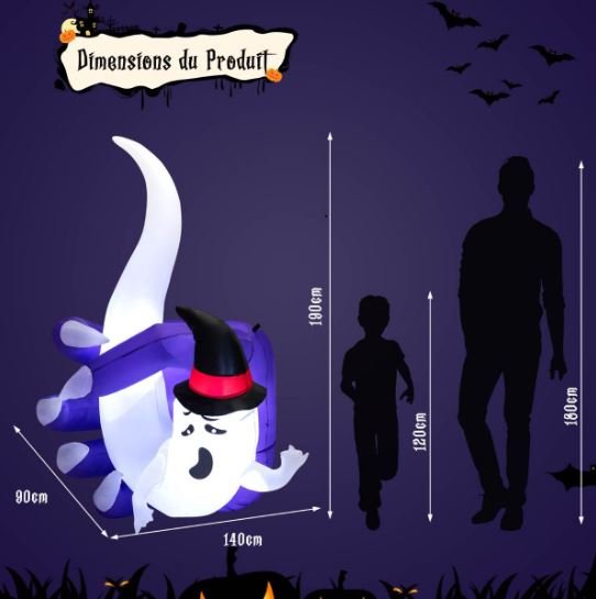 Inflatable Ghost Halloween Decoration LED Lights Indoor/Outdoor 180cm