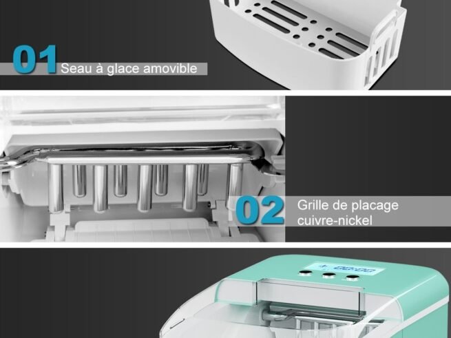 Ice Cube Maker 12KG/24H 2 Ice Cube Sizes 2.1L Tank 9pcs in 7 Minutes