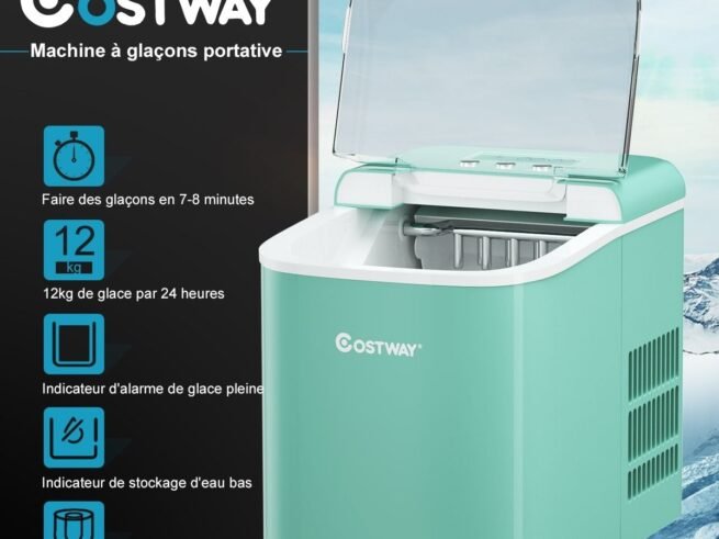 Ice Cube Maker 12KG/24H 2 Ice Cube Sizes 2.1L Tank 9pcs in 7 Minutes
