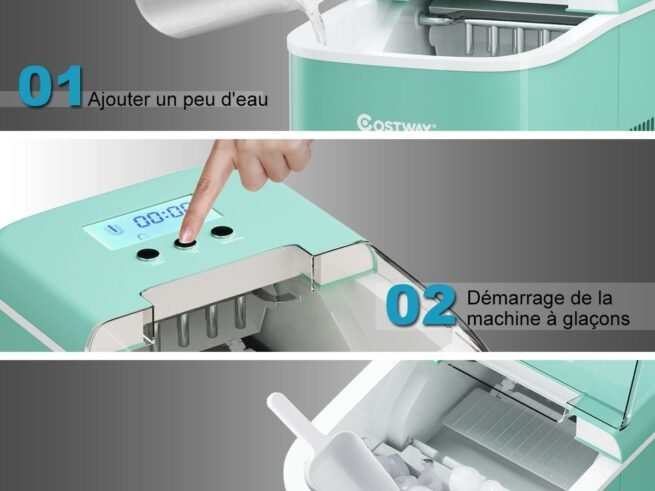 Ice Cube Maker 12KG/24H 2 Ice Cube Sizes 2.1L Tank 9pcs in 7 Minutes