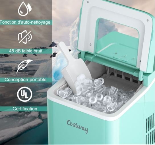 Ice Maker Machine 12KG/24H 9 Ice Cubes per 8 Min 1.6L Tank Self-Cleaning