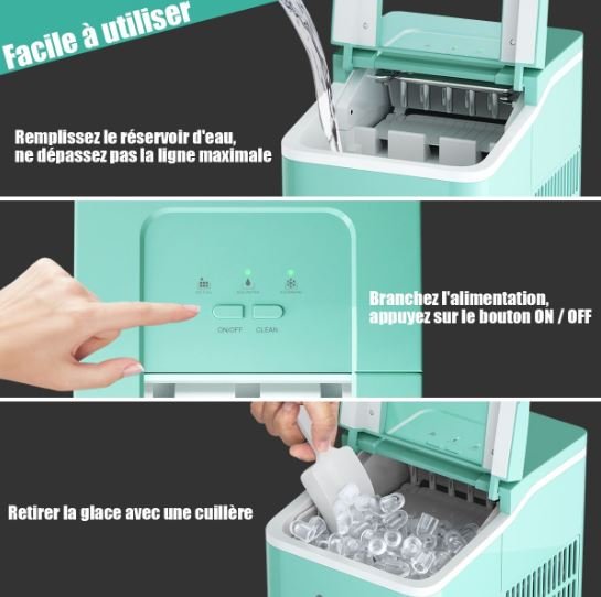 Ice Maker Machine 12KG/24H 9 Ice Cubes per 8 Min 1.6L Tank Self-Cleaning