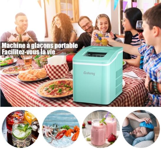 Ice Maker Machine 12KG/24H 9 Ice Cubes per 8 Min 1.6L Tank Self-Cleaning