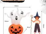 Halloween Inflatable 3 Ghosts with Pumpkin Decoration Colorful Rotating Lights 182cm