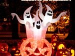 Halloween Inflatable 3 Ghosts with Pumpkin Decoration Colorful Rotating Lights 182cm