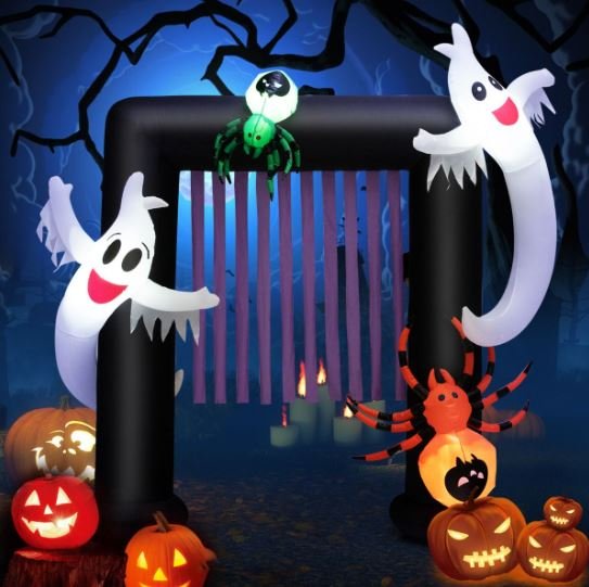 Inflatable Halloween Arch 2 Haunted Ghosts and 2 Spiders LED Light