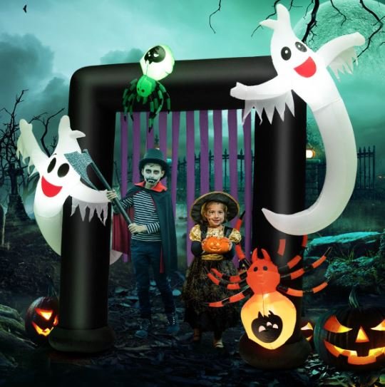 Inflatable Halloween Arch 2 Haunted Ghosts and 2 Spiders LED Light