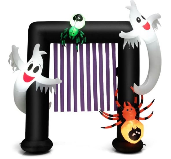 Inflatable Halloween Arch 2 Haunted Ghosts and 2 Spiders LED Light