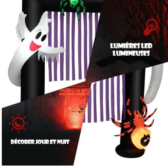 Inflatable Halloween Arch 2 Haunted Ghosts and 2 Spiders LED Light
