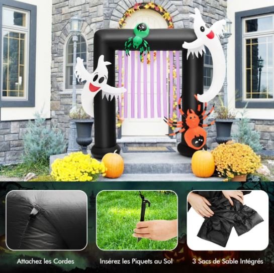 Inflatable Halloween Arch 2 Haunted Ghosts and 2 Spiders LED Light