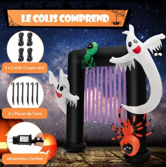Inflatable Halloween Arch 2 Haunted Ghosts and 2 Spiders LED Light