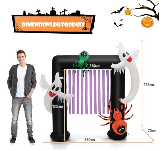 Inflatable Halloween Arch 2 Haunted Ghosts and 2 Spiders LED Light