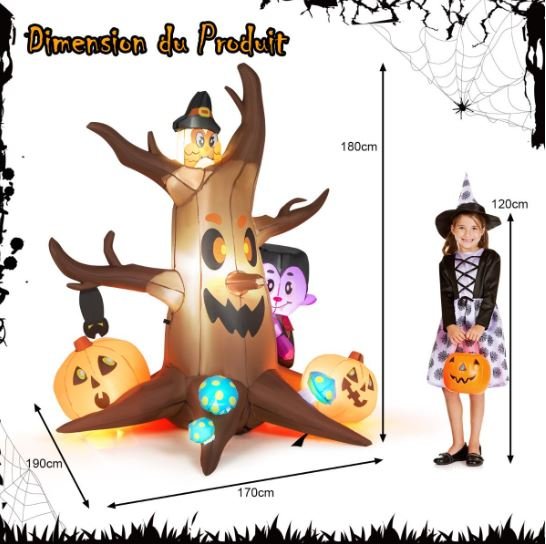 180cm Inflatable Halloween Dead Tree with Vampire Owl Pumpkins and Mushrooms