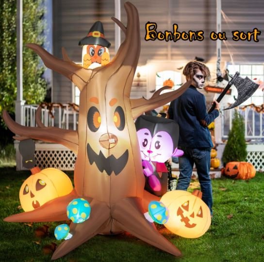 180cm Inflatable Halloween Dead Tree with Vampire Owl Pumpkins and Mushrooms