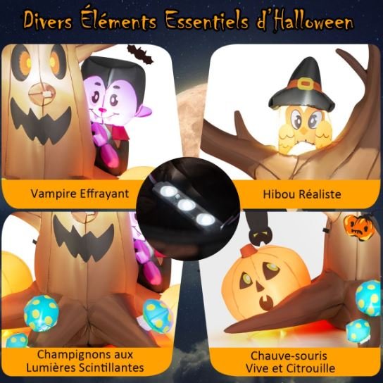 180cm Inflatable Halloween Dead Tree with Vampire Owl Pumpkins and Mushrooms