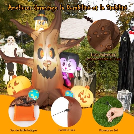180cm Inflatable Halloween Dead Tree with Vampire Owl Pumpkins and Mushrooms