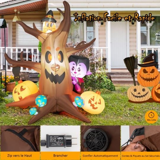 180cm Inflatable Halloween Dead Tree with Vampire Owl Pumpkins and Mushrooms