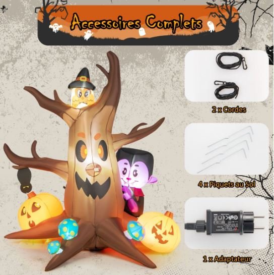 180cm Inflatable Halloween Dead Tree with Vampire Owl Pumpkins and Mushrooms
