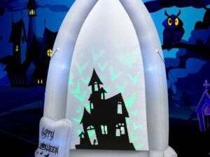 2.1M Inflatable Halloween Decoration Tombstone/Castles with Bat Projection Lights