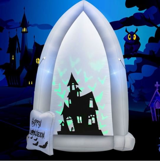2.1M Inflatable Halloween Decoration Tombstone/Castles with Bat Projection Lights