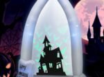 2.1M Inflatable Halloween Decoration Tombstone/Castles with Bat Projection Lights