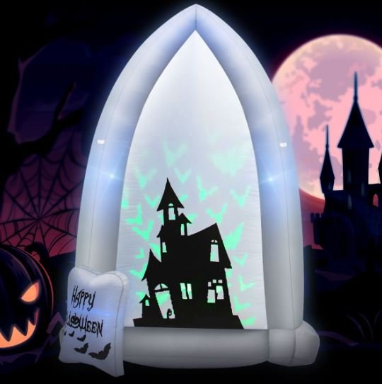 2.1M Inflatable Halloween Decoration Tombstone/Castles with Bat Projection Lights