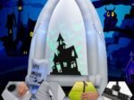 2.1M Inflatable Halloween Decoration Tombstone/Castles with Bat Projection Lights