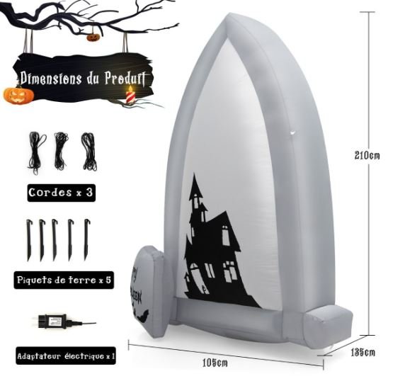 2.1M Inflatable Halloween Decoration Tombstone/Castles with Bat Projection Lights