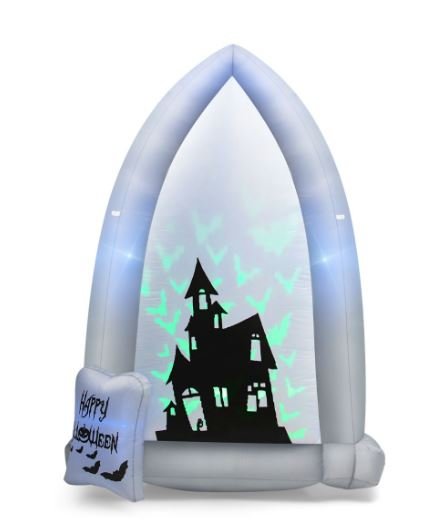 2.1M Inflatable Halloween Decoration Tombstone/Castles with Bat Projection Lights