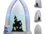 2.1M Inflatable Halloween Decoration Tombstone/Castles with Bat Projection Lights