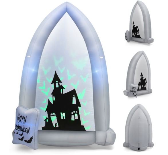2.1M Inflatable Halloween Decoration Tombstone/Castles with Bat Projection Lights