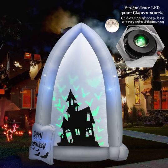 2.1M Inflatable Halloween Decoration Tombstone/Castles with Bat Projection Lights
