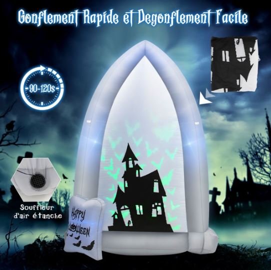 2.1M Inflatable Halloween Decoration Tombstone/Castles with Bat Projection Lights